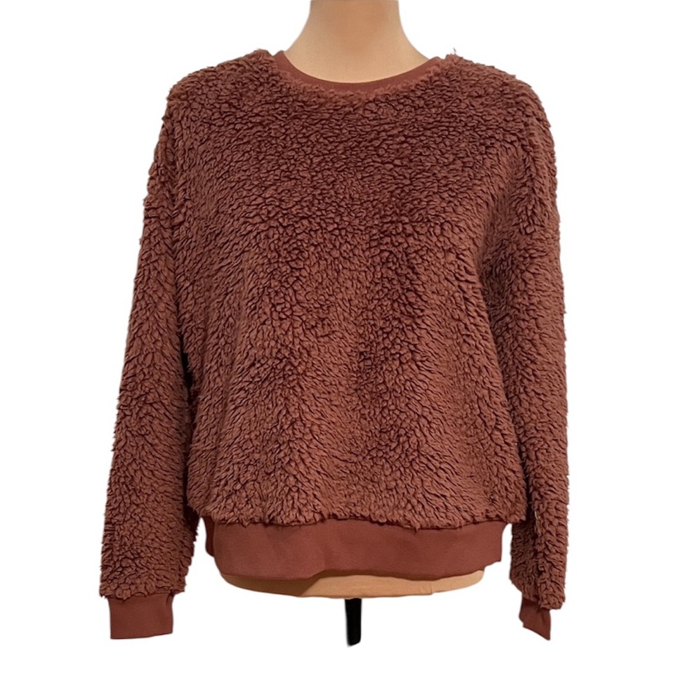3/$30 A New Day Sherpa Crewneck Pullover Sweatshirt Rose Brown S/Small NWT